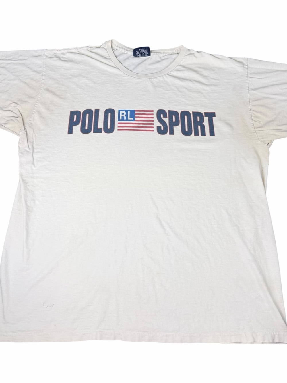 Vintage 90s Polo Ralph Lauren Sport USA Flag Logo T-Shirt White Adult Size XL OG
